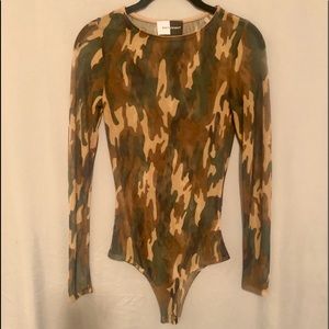 NWOT Sheer Camouflage Bodysuit, Long-Sleeved, Small, Never Worn, by Day & Night